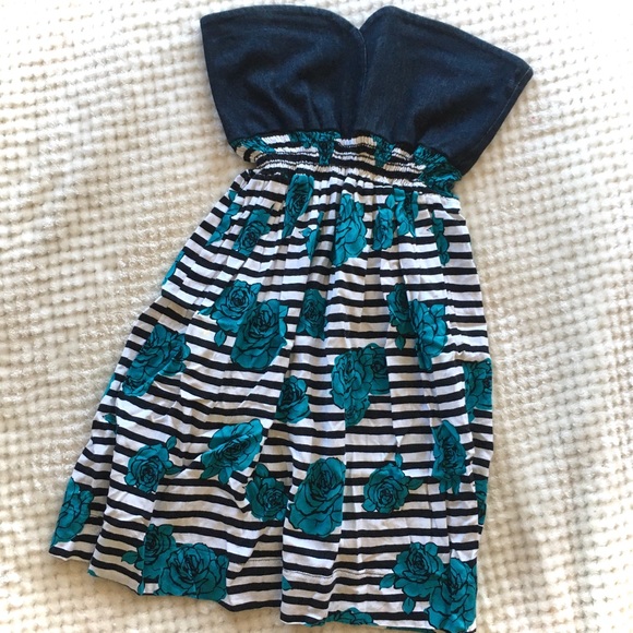 Floral Striped Strapless Mini Dress - Picture 1 of 4